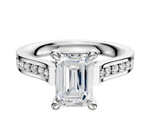 18K White Gold 4 Prong Basket Cathedral Flat 1-Row-Pave 2.5mm Engagement Ring