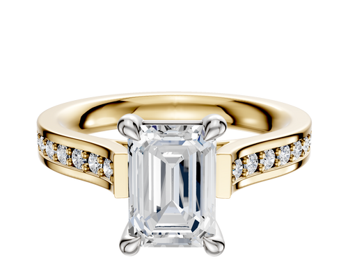 14K Two Tone 4 Prong Basket Cathedral Flat 1-Row-Pave 2.5mm Engagement Ring