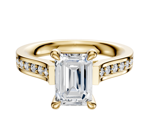 18K Yellow Gold 4 Prong Basket Cathedral Flat 1-Row-Pave 2.5mm Engagement Ring