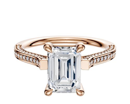 14K Rose Gold 4 Prong Basket Cathedral Flat 3-Row-Pave 2.0mm Engagement Ring