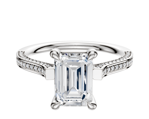 18K White Gold 4 Prong Basket Cathedral Flat 3-Row-Pave 2.0mm Engagement Ring