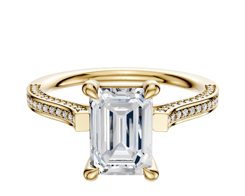 18K Yellow Gold 4 Prong Basket Cathedral Flat 3-Row-Pave 2.0mm Engagement Ring