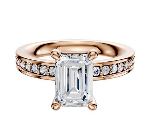 18K Rose Gold 4 Prong Basket Classic Flat 1-Row-Pave 2.5mm Engagement Ring