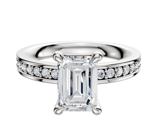 14K White Gold 4 Prong Basket Classic Flat 1-Row-Pave 2.5mm Engagement Ring