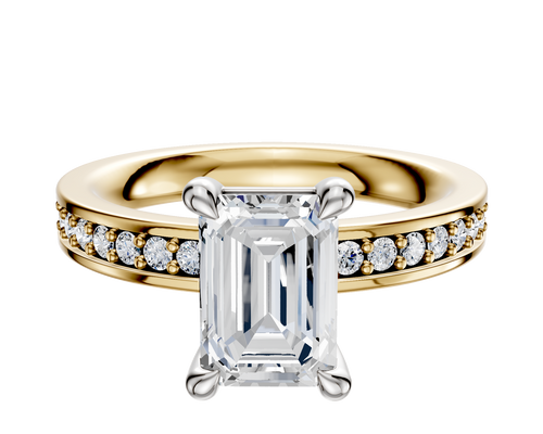 14K Two Tone 4 Prong Basket Classic Flat 1-Row-Pave 2.5mm Engagement Ring