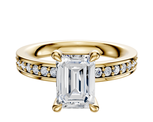 18K Yellow Gold 4 Prong Basket Classic Flat 1-Row-Pave 2.5mm Engagement Ring
