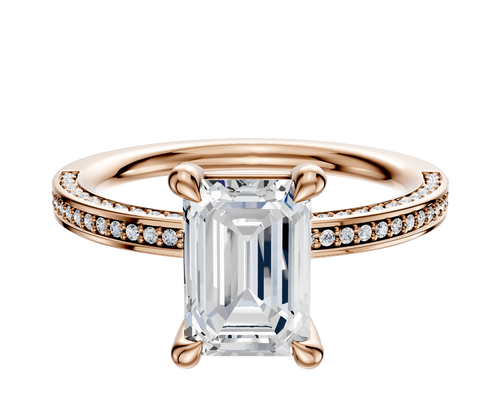 18K Rose Gold 4 Prong Basket Classic Flat 3-Row-Pave 2.0mm Engagement Ring