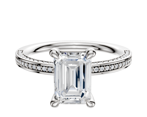 14K White Gold 4 Prong Basket Classic Flat 3-Row-Pave 2.0mm Engagement Ring