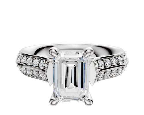 14K White Gold 4 Prong Basket Cathedral Knife Edge 1-Row-Pave 2.5mm Engagement Ring