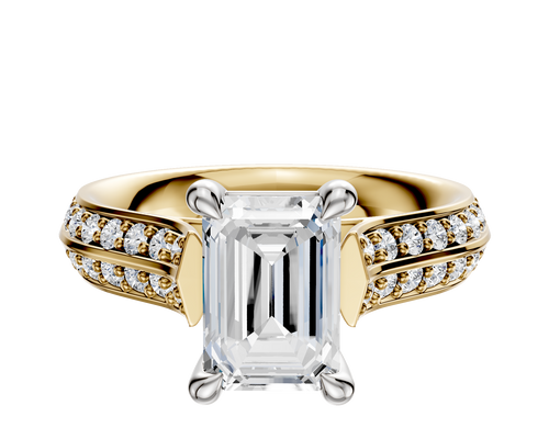 18K Two Tone 4 Prong Basket Cathedral Knife Edge 1-Row-Pave 2.5mm Engagement Ring