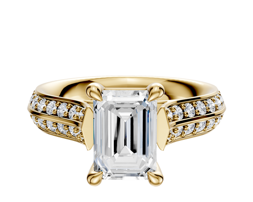 14K Yellow Gold 4 Prong Basket Cathedral Knife Edge 1-Row-Pave 2.5mm Engagement Ring