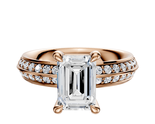 18K Rose Gold 4 Prong Basket Classic Knife Edge 1-Row-Pave 2.5mm Engagement Ring