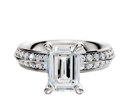 18K White Gold 4 Prong Basket Classic Knife Edge 1-Row-Pave 2.5mm Engagement Ring