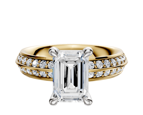 18K Two Tone 4 Prong Basket Classic Knife Edge 1-Row-Pave 2.5mm Engagement Ring