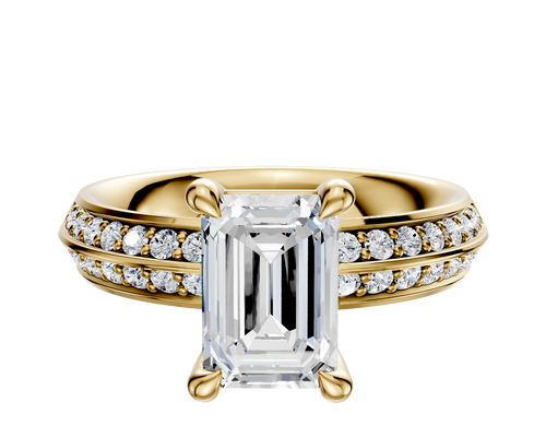 18K Yellow Gold 4 Prong Basket Classic Knife Edge 1-Row-Pave 2.5mm Engagement Ring