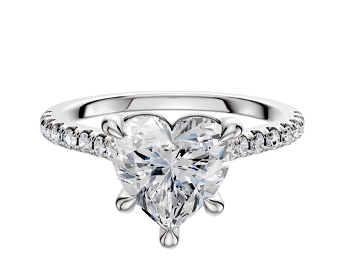 14K White Gold 4 Prong Basket Cathedral Dome 1-Row-Pave 2.5mm Engagement Ring