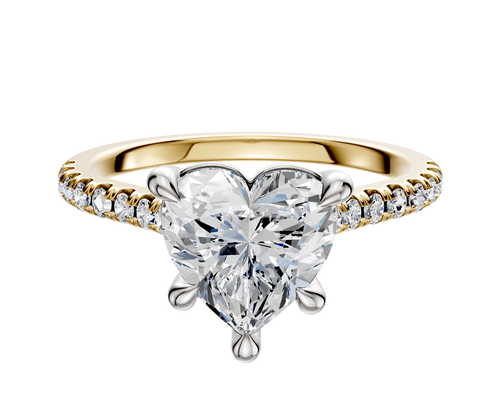 14K Two Tone 4 Prong Basket Cathedral Dome 1-Row-Pave 2.5mm Engagement Ring