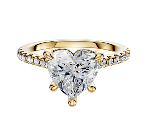 14K Yellow Gold 4 Prong Basket Cathedral Dome 1-Row-Pave 2.5mm Engagement Ring