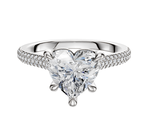 18K White Gold 4 Prong Basket Cathedral Dome 3-Row-Pave 2.0mm Engagement Ring