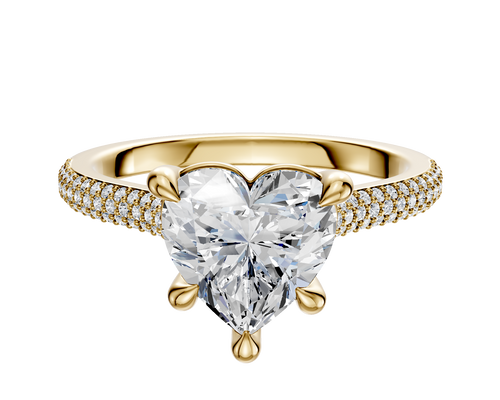 18K Yellow Gold 4 Prong Basket Cathedral Dome 3-Row-Pave 2.0mm Engagement Ring