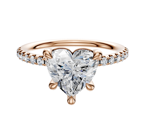 18K Rose Gold 4 Prong Basket Classic Dome 1-Row-Pave 2.5mm Engagement Ring