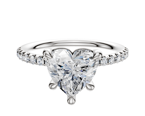 14K White Gold 4 Prong Basket Classic Dome 1-Row-Pave 2.5mm Engagement Ring