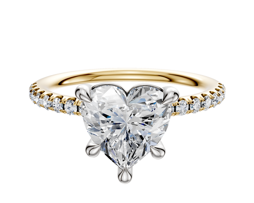 14K Two Tone 4 Prong Basket Classic Dome 1-Row-Pave 2.5mm Engagement Ring