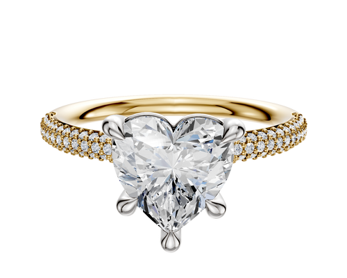 14K Two Tone 4 Prong Basket Classic Dome 3-Row-Pave 2.0mm Engagement Ring