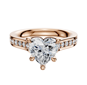 14K Rose Gold 4 Prong Basket Cathedral Flat 1-Row-Pave 2.5mm Engagement Ring