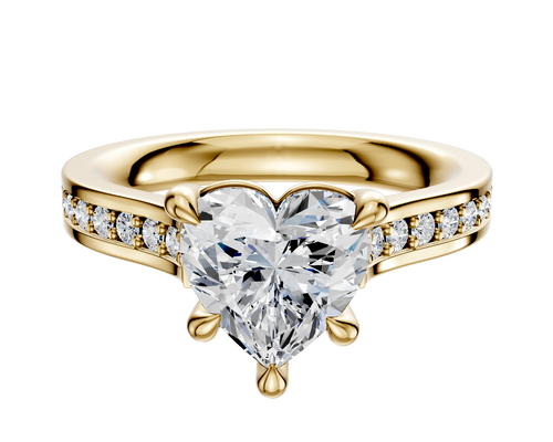 14K Yellow Gold 4 Prong Basket Cathedral Flat 1-Row-Pave 2.5mm Engagement Ring