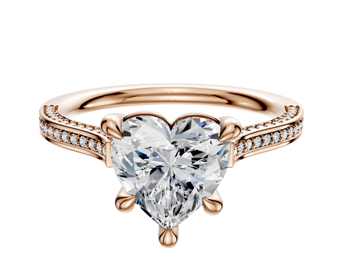 18K Rose Gold 4 Prong Basket Cathedral Flat 3-Row-Pave 2.0mm Engagement Ring