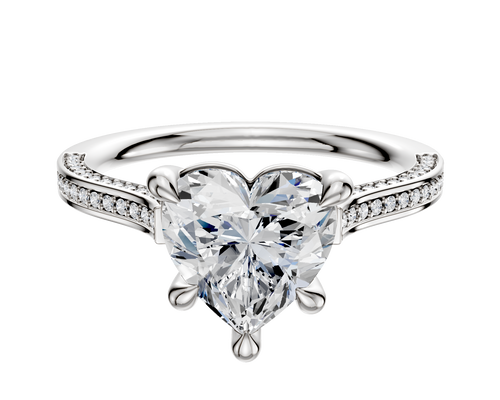 18K White Gold 4 Prong Basket Cathedral Flat 3-Row-Pave 2.0mm Engagement Ring