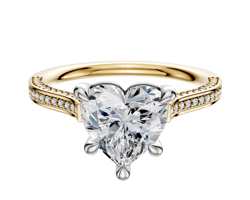 18K Two Tone 4 Prong Basket Cathedral Flat 3-Row-Pave 2.0mm Engagement Ring