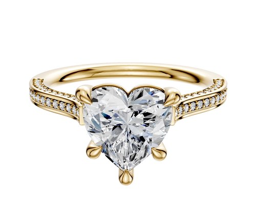 14K Yellow Gold 4 Prong Basket Cathedral Flat 3-Row-Pave 2.0mm Engagement Ring