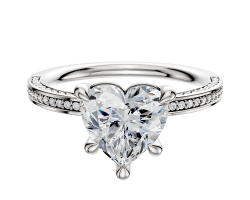 Platinum 4 Prong Basket Classic Flat 3-Row-Pave 2.0mm Engagement Ring