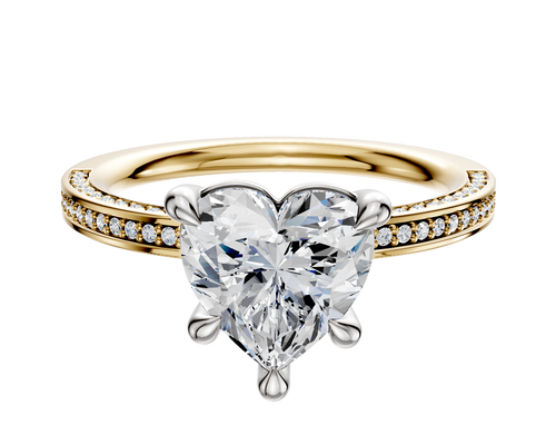 18K Two Tone 4 Prong Basket Classic Flat 3-Row-Pave 2.0mm Engagement Ring