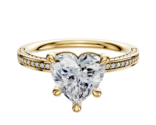14K Yellow Gold 4 Prong Basket Classic Flat 3-Row-Pave 2.0mm Engagement Ring