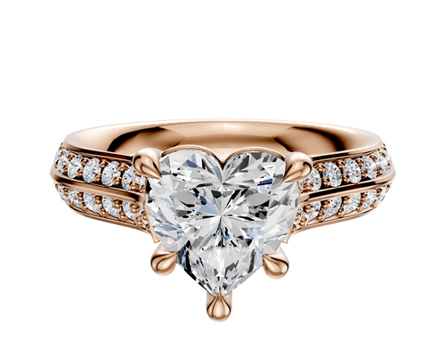 14K Rose Gold 4 Prong Basket Cathedral Knife Edge 1-Row-Pave 2.5mm Engagement Ring