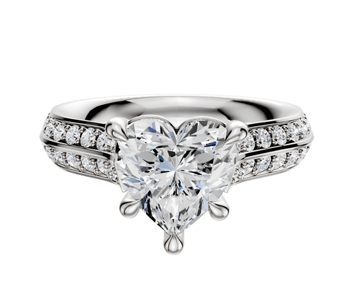 18K White Gold 4 Prong Basket Cathedral Knife Edge 1-Row-Pave 2.5mm Engagement Ring