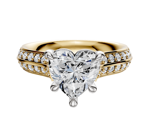 14K Two Tone 4 Prong Basket Cathedral Knife Edge 1-Row-Pave 2.5mm Engagement Ring