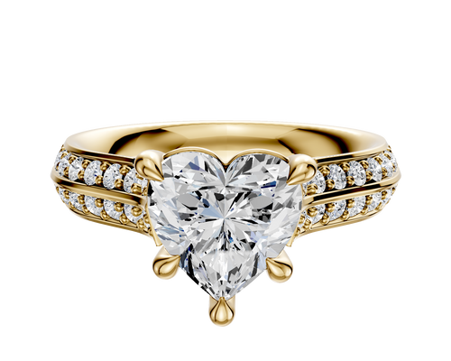 14K Yellow Gold 4 Prong Basket Cathedral Knife Edge 1-Row-Pave 2.5mm Engagement Ring