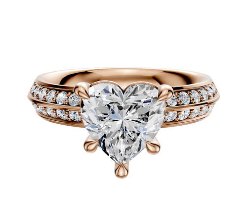 14K Rose Gold 4 Prong Basket Classic Knife Edge 1-Row-Pave 2.5mm Engagement Ring