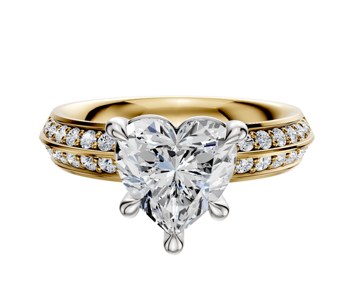 18K Two Tone 4 Prong Basket Classic Knife Edge 1-Row-Pave 2.5mm Engagement Ring