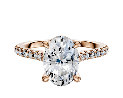 18K Rose Gold 4 Prong Basket Cathedral Dome 1-Row-Pave 2.5mm Engagement Ring