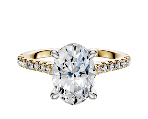 18K Two Tone 4 Prong Basket Cathedral Dome 1-Row-Pave 2.5mm Engagement Ring