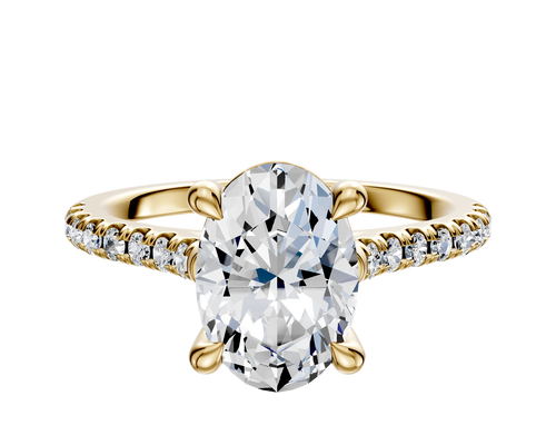 18K Yellow Gold 4 Prong Basket Cathedral Dome 1-Row-Pave 2.5mm Engagement Ring