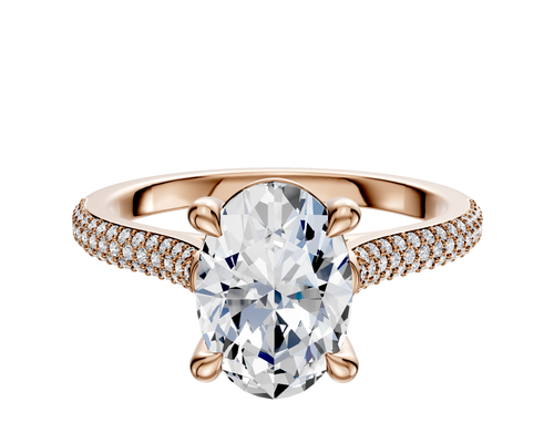 18K Rose Gold 4 Prong Basket Cathedral Dome 3-Row-Pave 2.0mm Engagement Ring
