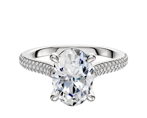 18K White Gold 4 Prong Basket Cathedral Dome 3-Row-Pave 2.0mm Engagement Ring