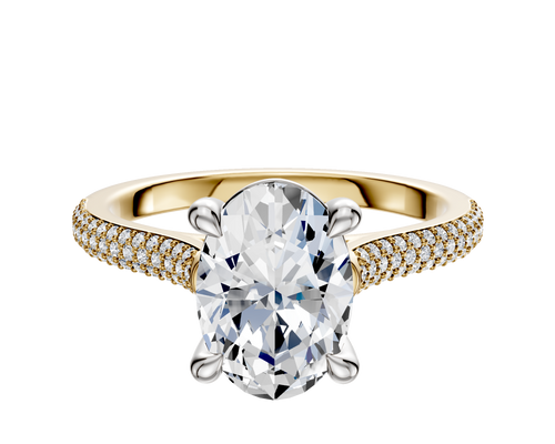 18K Two Tone 4 Prong Basket Cathedral Dome 3-Row-Pave 2.0mm Engagement Ring