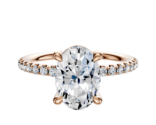 18K Rose Gold 4 Prong Basket Classic Dome 1-Row-Pave 2.5mm Engagement Ring